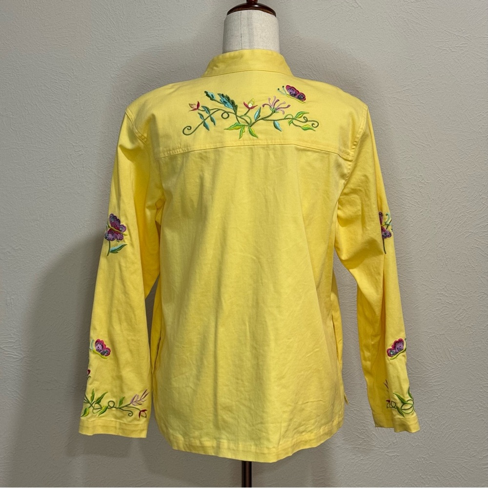 Quacker Factory Embroidered Yellow Floral Zip-Front Jacket Size L - Picture 6 of 11